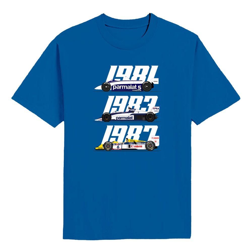 Nelson Piquet Three-Time World Champion F1 Cars T-shirt