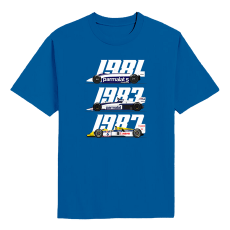 Nelson Piquet Three-Time World Champion F1 Cars T-shirt