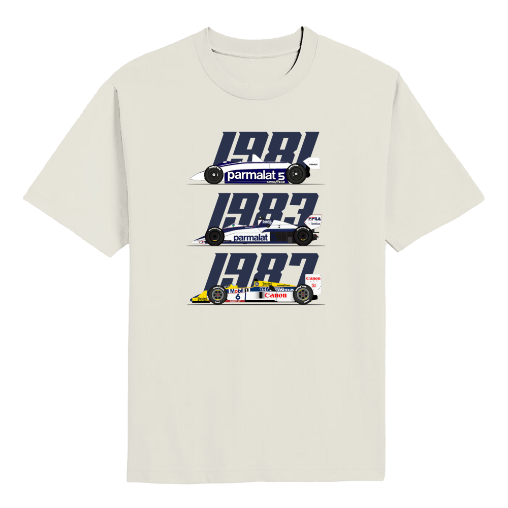 Nelson Piquet Three-Time World Champion F1 Cars T-shirt